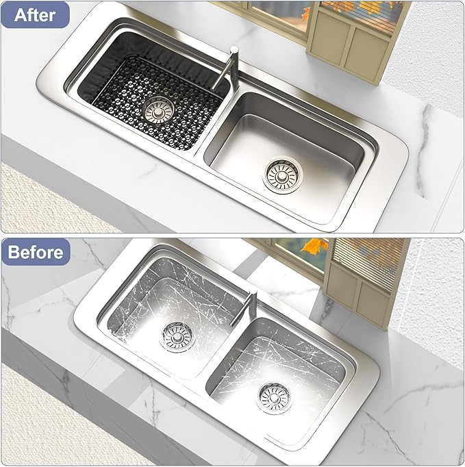 TOOVEM Kitchen Sink Mats, Sink Protectors for Kitchen Sink, 11.5 x 18.2 Inch Silicone Heat Resistant Non-Slip for Bottom of Kitchen Stainless Steel Sink Mats, Black