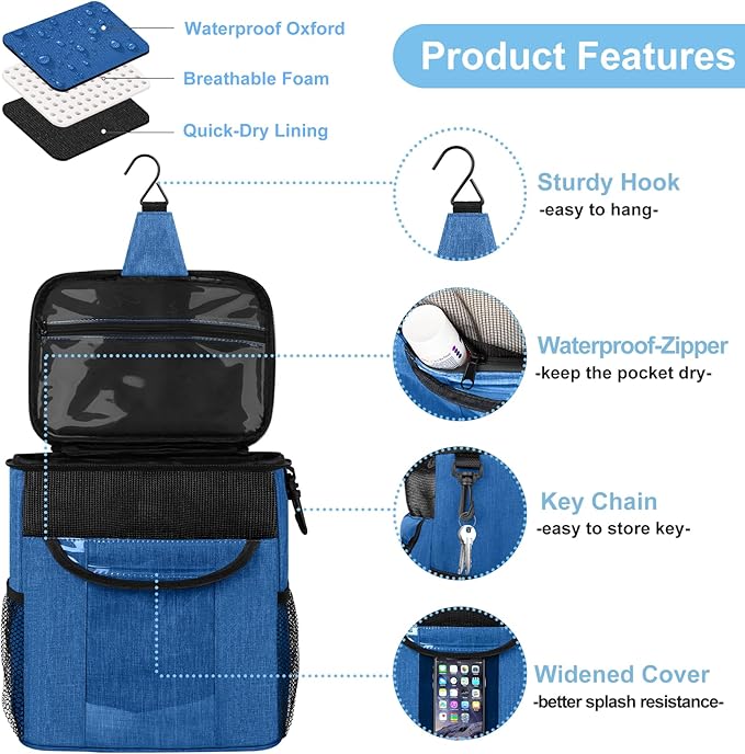 Portable Shower Caddy for Dorm Room Essentials, Foldable Mesh Shower Bag for College, Large Capacity Toiletry Bag Tote Bag Shower Caddy Portable for Student Boy Girl Bath Essentials (Blue)