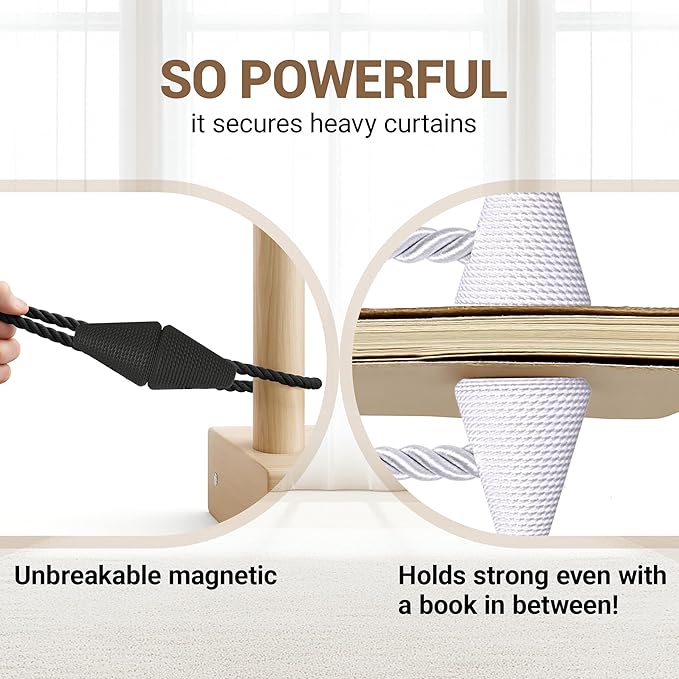 Hion Magnetic Curtain Tiebacks Black 2pcs, Curtain Tiebacks Buckles Holdbacks Holders Hooks Clip for Home Bedroom Office Decorative Curtain