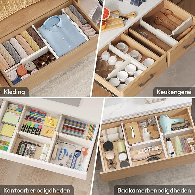 Lifewit 5 Pack Drawer Dividers 4" High, 11-17" Adjustable Dresser Drawer Organizers for Clothes, Expandable Dresser Separators in Bedroom/Bathroom/Kitchen/Vanity/Office Organization and Storage, Beige