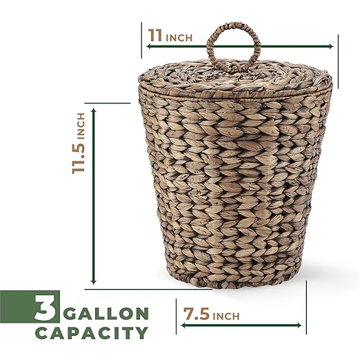 3 Gallon Black Wicker Trash Can with Lid and Liner