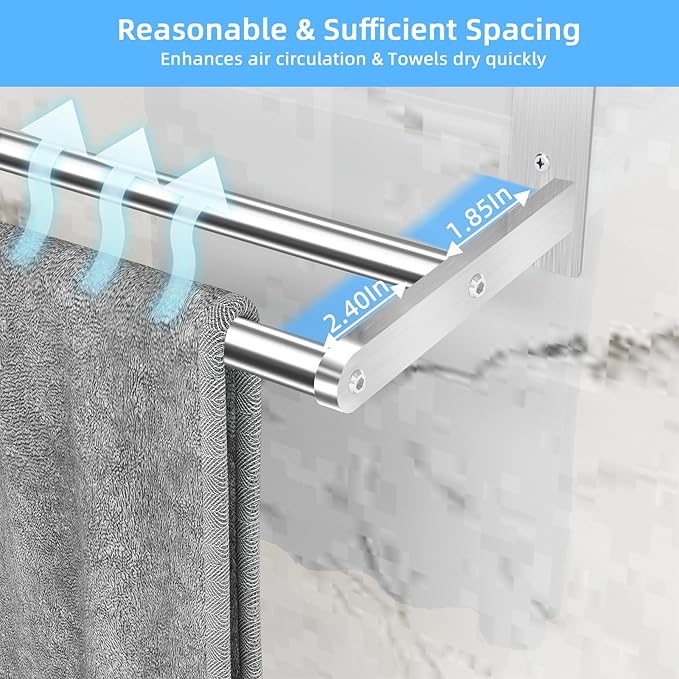 Bathroom Towel Rack 24", 3 Tier Towel Racks for Bathroom Wall Mounted, Bathroom Shelf with Double Towel Bar, Stainless Steel Towel Storage for Bathroom Lavatory Towel Holder Hanger, Brushed Nickel