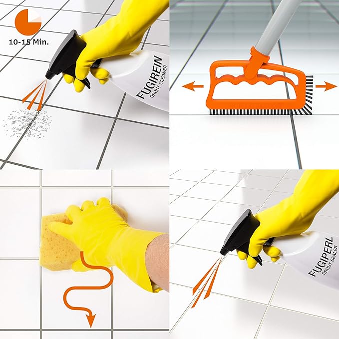 Fuginator Scrub Brush for Tile and Grout: Stiff Nylon Bristle Scrubbing Brush - Bathtub and Shower Scrubber for Floor Joints and Tile Seams - Cleaning Brush (Orange/Gray)
