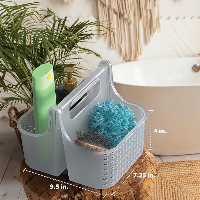 Brookstone Portable Shower Caddy Basket - BPA Free Hard Plastic Shower Caddy with Handle, College Dorm Room Essentials for Bathroom Accessories and Cabinet Organizer, Frosted Clear