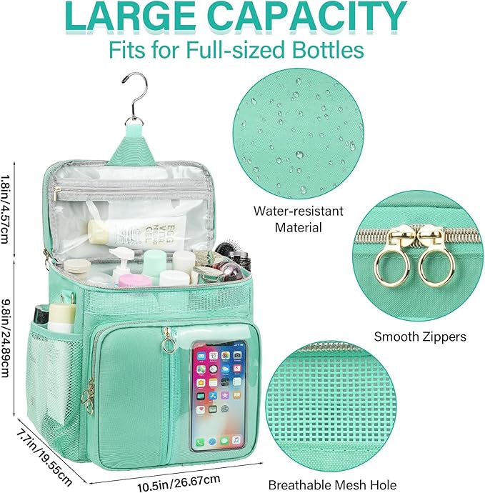Portable Shower Caddy College Dorm Essentials, Large Toiletry Bag for Women Men, 2 Layers Quickly Dry Mesh Bathroom Tote Bag, Hanging Makeup Organizer Bag for Travel, Gym, Camping (Mint Green)