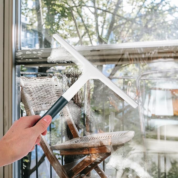 VALICLUD Wide Handheld Window Squeegee for Car and Shower Glass Cleaning, Green Glass Wiper with Sturdy Rubber Blade, Portable Bathroom and Windshield Cleaning Tool for Home Use