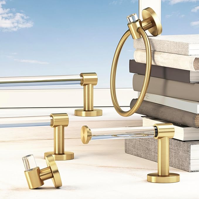 Gatco Clarion 24" L Towel Bar, Crystal-Clear Acrylic Brushed Brass