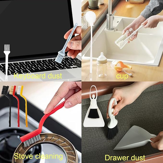 23Pcs Household Cleaning Tools Set with Crevice Cleaning Brush, Bottle Brush, Straw Cleaner Brush, Scrub Brush, Small Cleaning Brush, Wire Brushes, Dust Pan and Brush Set, Hand Broom, Sink Brush