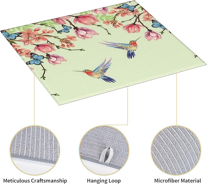 Bird Floral Flowers Dish Drying Mat for Kitchen Counter, 16"x18" Microfiber Absorbent Fast Dry Mat, 2Pcs Dish Mat Faucet Mats Sets, Large Drying Kitchen Mat Kitchen Drying Pad Coffee Bar Decor Gifts