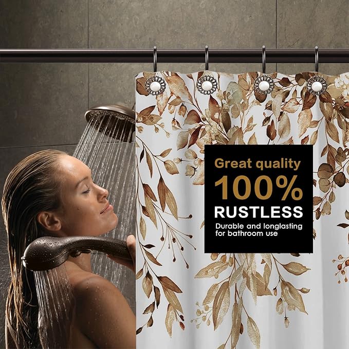 Oil Rubbed Bronze Shower Curtain Hooks, Decorative Sunflower Shower Curtain Rings for Bathroom Shower Curtain Rods and Liner,Metal Shower Hooks, Floral Pearl Shower Rings for Curtain Set of 12