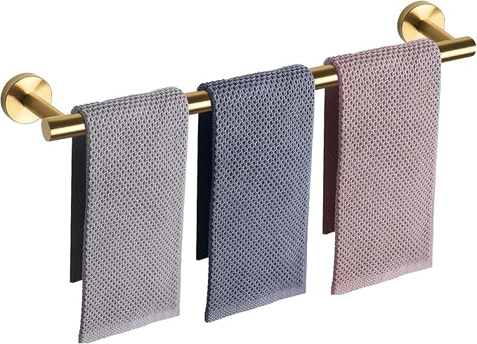 NearMoon Bath Towel Bar, Thicken Stainless Steel Shower Towel Rack Holder Wall Mounted for Bathroom, 33-lnch Overall Length-30-lnch Usable Hanging Space (1 Pack, Brushed Gold)