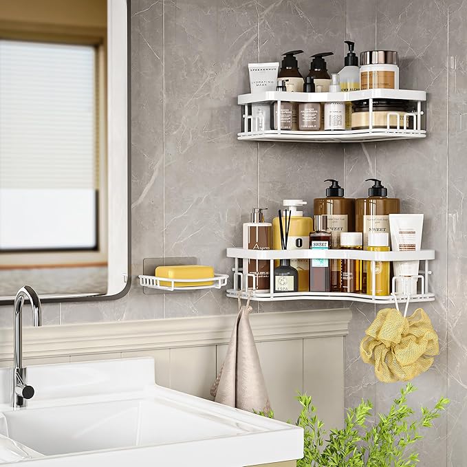 MAXIFFE Shower Caddy Organizer, 3-Pack Corner Shower Caddy Organizer Shelves Storage Rack Accessories for Bathroom Countertop Home Decor Set, White