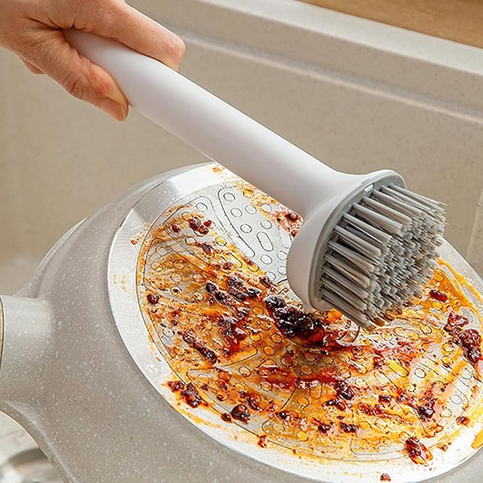 Pot Brush, Easy to Use, 28.5x6.5cm, 360° Rotatable Cleaner, Long Handle Scrub Brush, Multi-Purpose, for Toilet, Bathroom, Shower, Sink, Pan, Skillet, Grout, Tile, Stove, Tub, Home