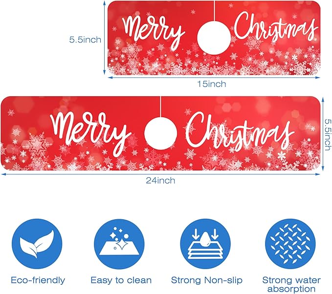 Merry Christmas Snowflake Kitchen Sink Splash Guard Mat Absorbent Fast Drying Mat Faucet Draining Mat Sink Splash Guard Behind Faucet Drip Catcher for Kitchen Bathroom 5.5"×15"