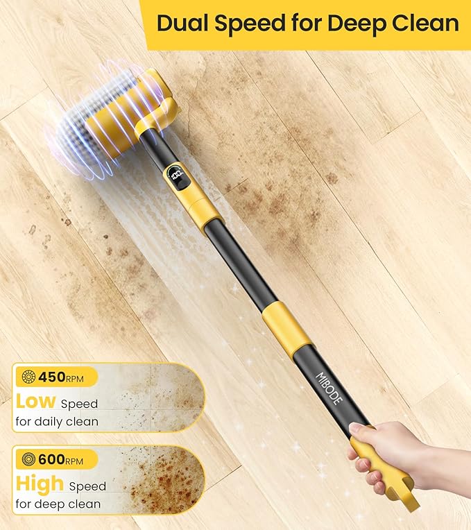 Electric Spin Scrubber, Cordless Cleaning Brush Scrubber for Home, 600RPM & 2.5H Runtime with Universal Brush Head, Bathroom Scrubber with Dual Speeds for Bathroom Shower Bathtub Glass Car