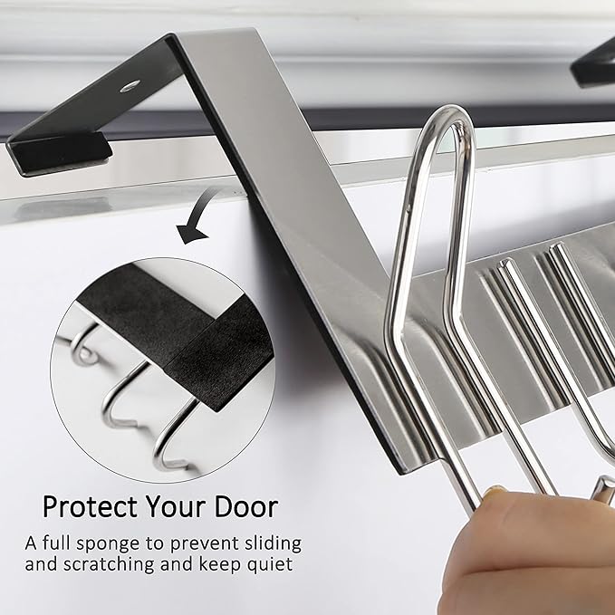 SKOLOO Over The Door Hooks - for Doors up to 1-3/4'' Thickness, Pack of 2, Metal Door Hanger with 11 Hooks, Over The Door Hanger for Coats, Hats, Towels, Silver