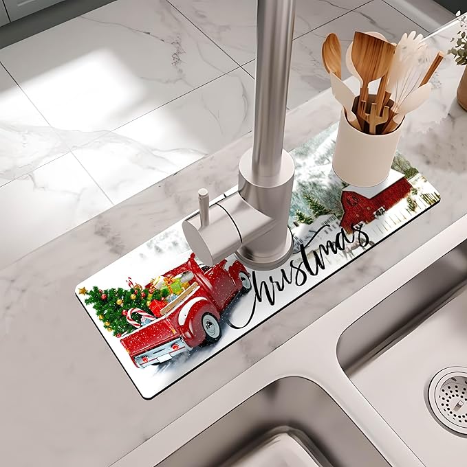 Kitchen Sink Splash Guard Faucet Mat -1 PC Super Absorbent Fast Drying Mat Sink Gadgets-Splash Guard Behind Faucet Drip Catcher for Kitchen, Bathroom,Sink Mat, Dish Drying Mat, Bathroom(15" X 5.5" )