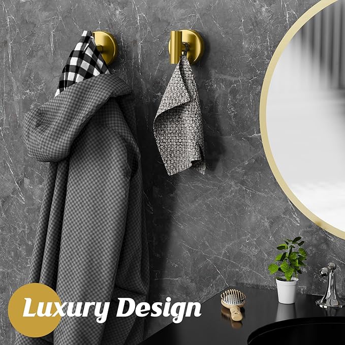 Suction Cup Hooks for Shower,Heavy Duty Shower Towel Suction Hooks,No Drill Wall Mounted Towel Hooks for Bathrooms Wall,Kitchen,Glass,Mirror,Tile to Hang Towels,Robes,Coat-Gold(2 Pack)