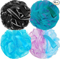Bath Loofah Sponge Back Scrubber Shower Sponge Soft Mesh Exfoliator Pouf Shower Ball Bath Sponges for Women and Men Bath Accessories (4Pcs 50g Mix Black)