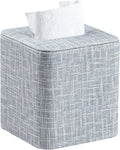 Square Tissue Box Cover with Magnetic Closure, Modern PU Leather Tissue Box Holder for Bathroom Vanity Countertop Night Stands Bedroom Office Desk, Stylish Cube Tissue Holder (Blue)