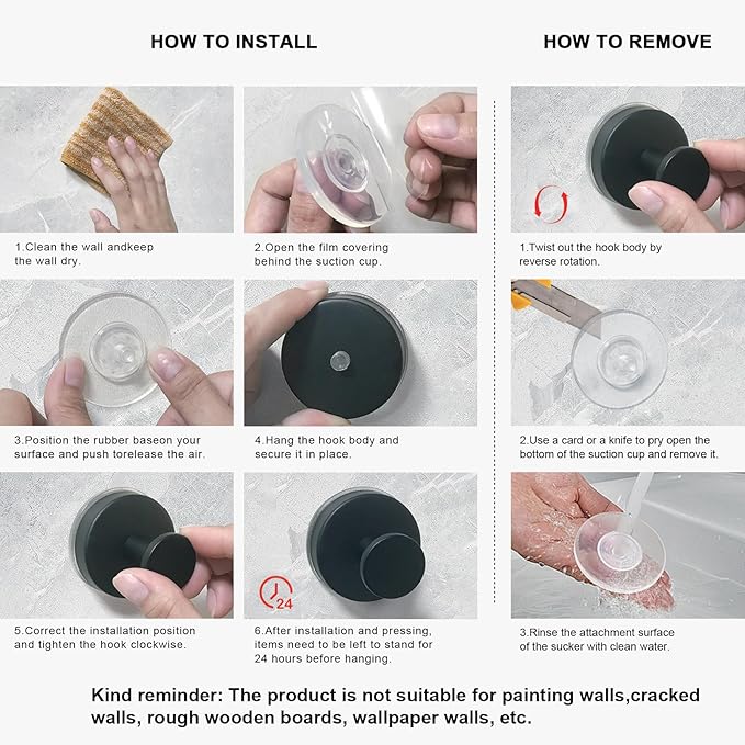 HUFEEOH 4-Pack Heavy Duty Suction Cup Hooks for Shower - Strong Vacuum Black Hooks for Towels, Robes & Accessories, Removable Bathroom Holder for Tile, Glass, Mirror - No Drill Hanging Solution