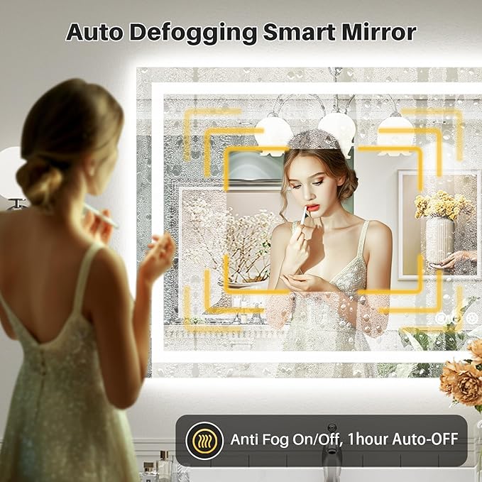 44"x32" LED Bathroom Mirror with Lights, Backlit & Front Lit, Lighted Wall Mirrors for Bathroom Vanity, Touch Screen Dimmable, Anti-Fog, Memory Function, HD Tempered Glass, Shatter-Proof, ETL Listed