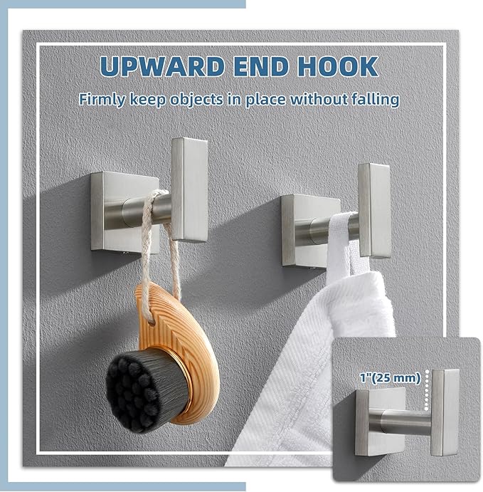 APLusee Brushed Nickel Towel Hook 2 Pack, 304 Stainless Steel Clothes Hook, Wall Mounted