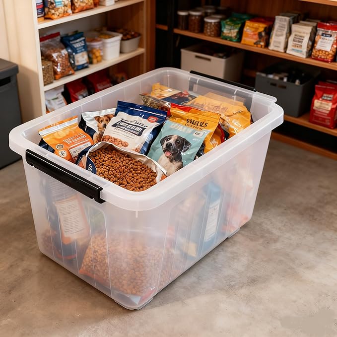 30L Plastic Storage Bin, Stackable and Nestable Storage Boxes with Lids and Secure Latching Buckles, Large Storage Container (Clear)