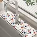 Watercolor Red and Blue Flowers Sink Faucet Absorbing Mat Sink Splash Guard Faucet Mat Draining Mat Fast Drying Sink Protectors for Kitchen and Bathroom 5.5"×24"