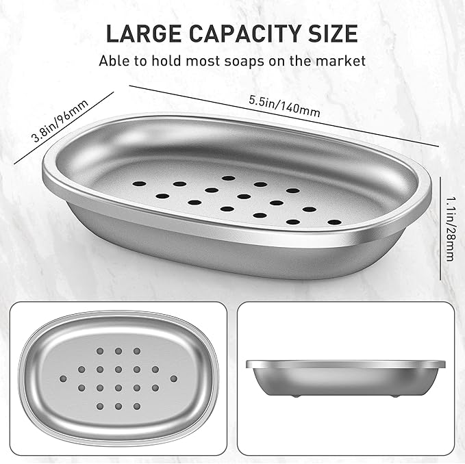 Double Layers Metal Soap Dish,Stainless Steel Soap Holder with Draining Tray for Bathroom Shower, Kitchen Sink, Highly Reliable and Durable