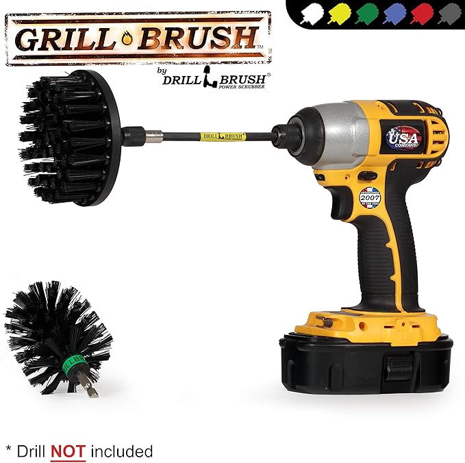 Household Supplies: Grill Brush Drill Set Power Scrubber Kit - Cordless Electric Spin Scrubber for BBQ Cleaning, Fireplace Grates & More - Rust Remover - No-Wire Design Included in Cleaning Tools Set