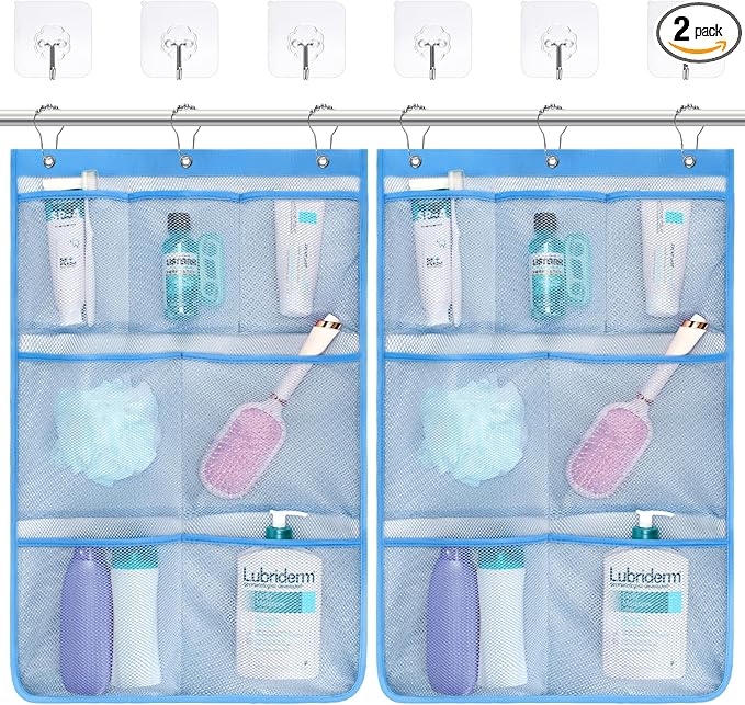 F-color Cruise Essentials 2026 - Mesh Shower Organizer Hanging with 7 Pockets for RV Gym Camping, Quick-Dry Portable Toiletry Bag with Metal Hooks for Bathroom Travel Toiletries