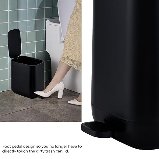 1.85 Gallons 7 Liters Slim Small Kitchen Trash Can with Lid Soft Close Dust Bin Step Pedal Garbage Waste Home Bathroom Office ABS Smooth Washable Cubo de Basura Cocina Black