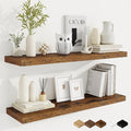 Fun Memories 36 Inch Floating Shelves, 9.3 Inch Deep Rustic Wall Shelves - Extra Deeper Wall Mounted Storage Shelves for Bathroom, Kitchen, Living Room (Brown, Set of 2)