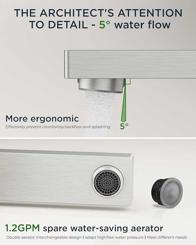 FORIOUS 4 Inch Brushed Nickel Bathroom Faucet Centerset 2 Handles, 3 or 2 Hole Centerset Bathroom Sink Faucet Brushed Nickel Square with Metal Drain, 24" CUPC Hose, and 1.2 GPM Spare Aerator