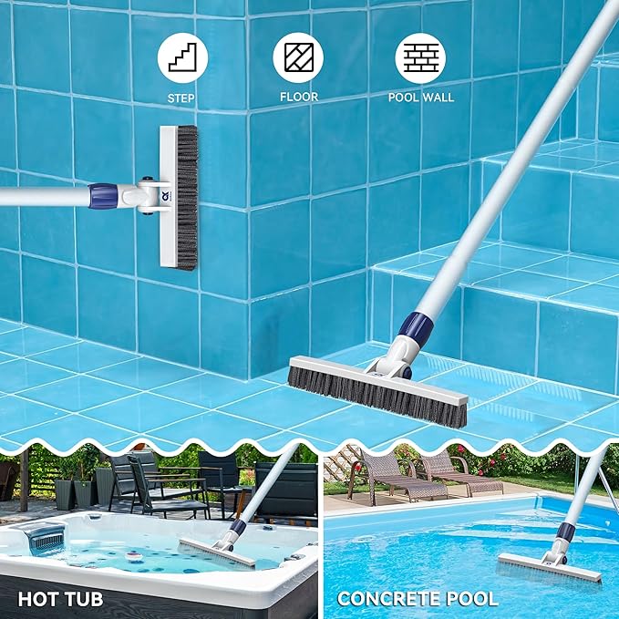 12" Pool Brush Head Cleaning Pool Wall &Waterline Tiles & Steps, Premium PP Bristles Pool Scrub Brushes for Small Inground Pools & Above-Ground Pools Spa Bathroom Hot Tub Fit Standard Pool Pole