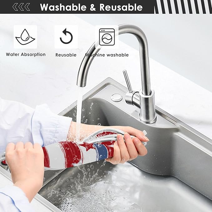 2 PCS Kitchen Sink Splash Guard 23.6 Inch Faucet Mat for Kitchen Sink Bathroom Sink Faucet Absorbing Drip Drain Mat Pad Microfiber Soft Washable White and Red Patriotic Striped Stars