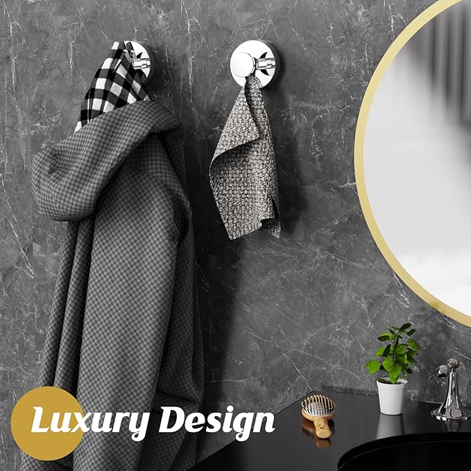 Suction Cup Hooks for Shower,Removable Shower Towel Suction Hooks for Bathroom Wall,Kitchen,Glass,Mirror,Tile to Hang Robes,Loofah-Chrome(2-Pack)