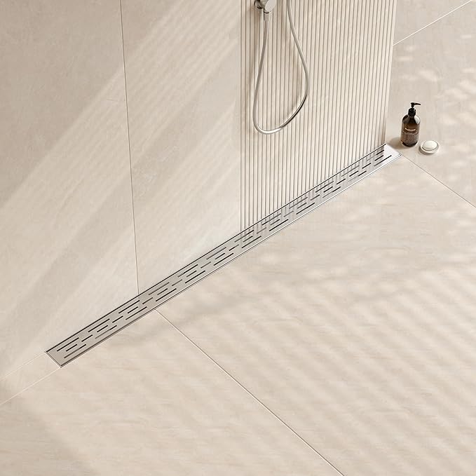Neodrain 48 Inch Rectangular Linear Shower Drain with Brick Pattern Grate, Brushed 304 Stainless Steel Bathroom Floor Drain,Shower Linear Drain &Leveling Feet, Hair Strainer, CUPC Certified