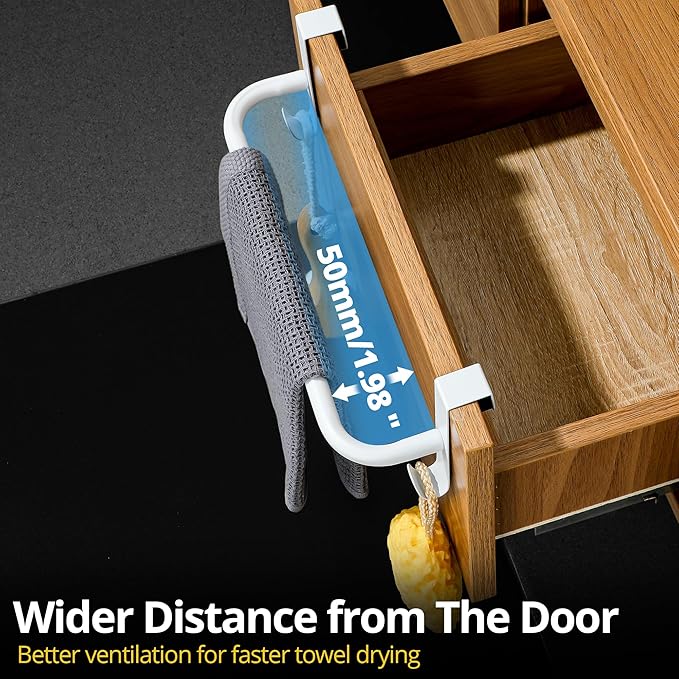 SAYAYO Over Cabinet Towel Bar White, 10 Inch Kitchen Towel Holder with 2 Hooks, Over The Cupboard Door Dish Towel Rack, 2 Pcs