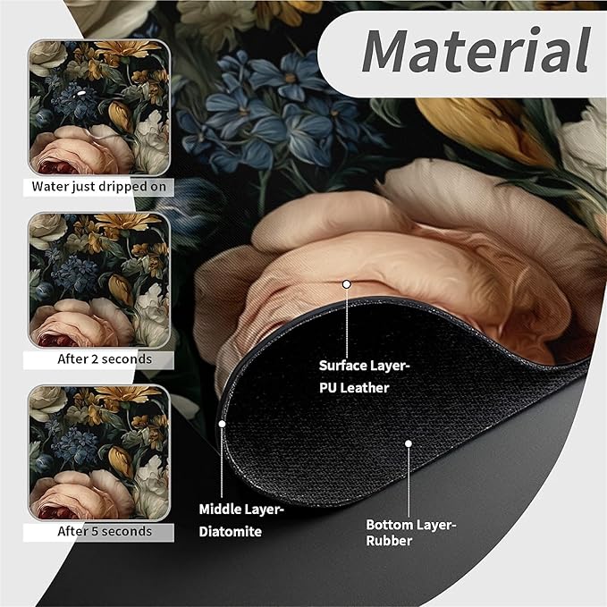 Kitchen Sink Splash Guard，Dark-floral Faucet Mat Sink Gadgets-Super Absorbent Fast Drying Mat Drip Catcher for Kitchen, Bathroom,Sink Mat, Dish Drying Mat, Bathroom(15" X 5.5" )