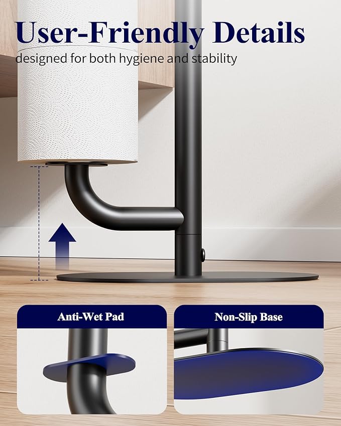 Kitsure Toilet Paper Holder Stand - Spacious Toilet Paper Storage for 4 Rolls, Rustproof Bathroom Organizers and Storage with Shelf for Phone & Small Items, 9.1"×5.8"×27.6", Black