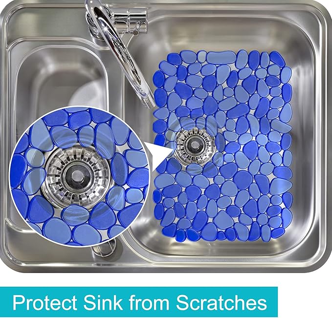 Coopay Kitchen Sink Mat Pebble Protect Mat PVC Eco-friendly Adjustable Stainless steel/ Porcelain Dish Drying Pad Protector for Bottom of Kitchen Sink, 15.8 x 11.8 inches (2 Pack, Blue)