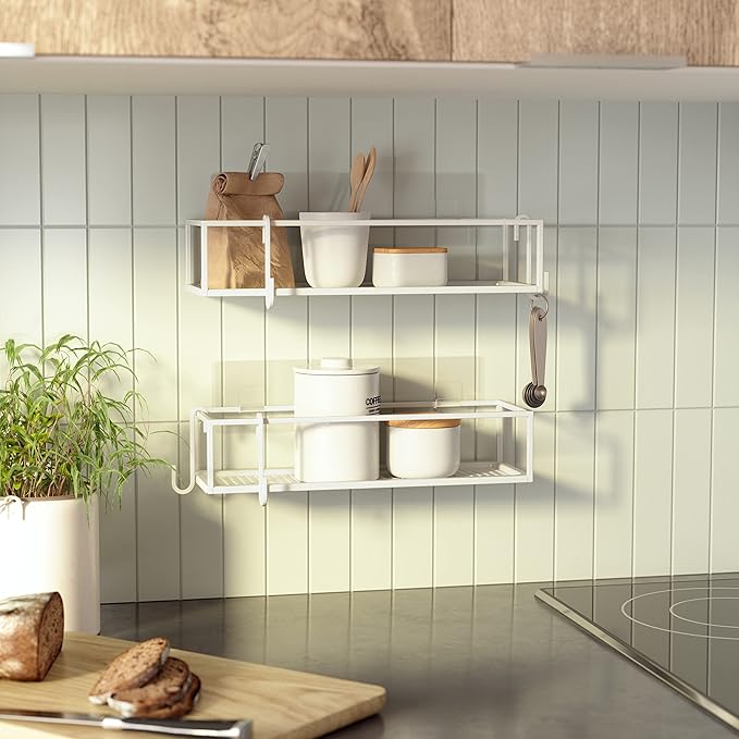Umbra Cubiko Shower Shelf, Metal Floating Shelves with Adhesive Mounting Strips, 2-Pack, White