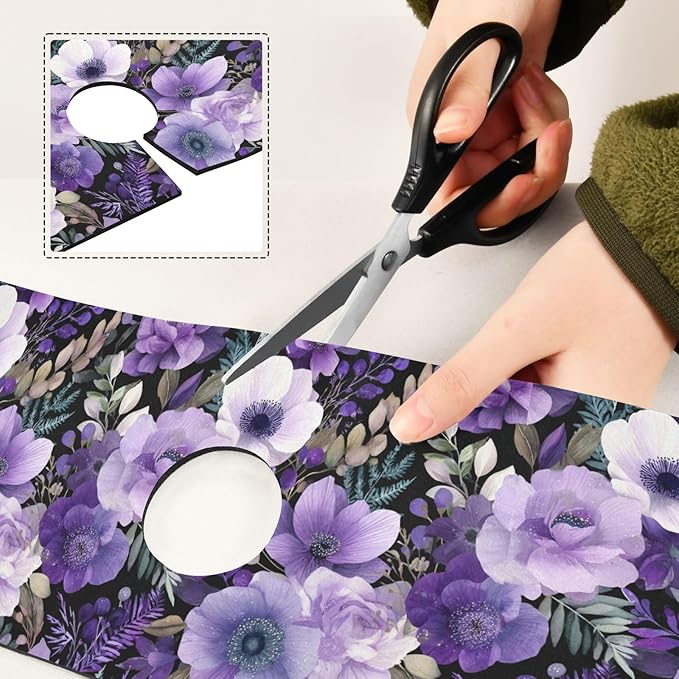 Purple Black Lotus Flower Kitchen Sink Splash Guard Sink Faucet Mat Faucet Handle Drip Catcher Drain Mats for Kitchen Bathroom Countertop Absorbent Dish Drying Pad 2Pack 14.7x5.4IN