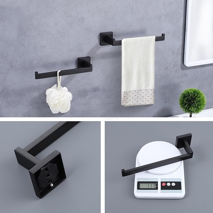 LANC Bathroom Hand Towel Holder 10 Inche Matte Black Hand Towel Bar 2 Pack Left and Right Side Square Towel Ring for Kitchen Toilet Wall Mount Stainless Steel Modern Towel Rack,A8806MB-LRP2
