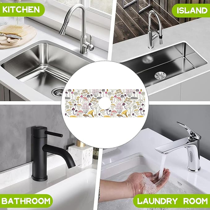 Butterflies and Chamomile Kitchen Sink Splash Guard Faucet Mat Super Absorbent Fast Drying Mat Guard Behind Faucet Drip Catcher for Kitchen Bathroom, 15.5"X5.5"