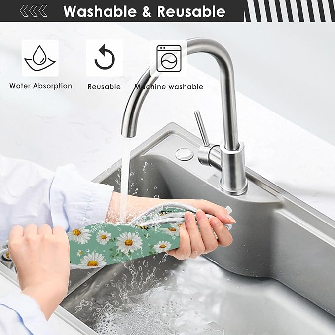 2 PCS Kitchen Sink Splash Guard 23.6 Inch Faucet Mat for Kitchen Sink Bathroom Sink Faucet Absorbing Drip Drain Mat Pad Microfiber Soft Washable Yellow and Green Daisy Bees