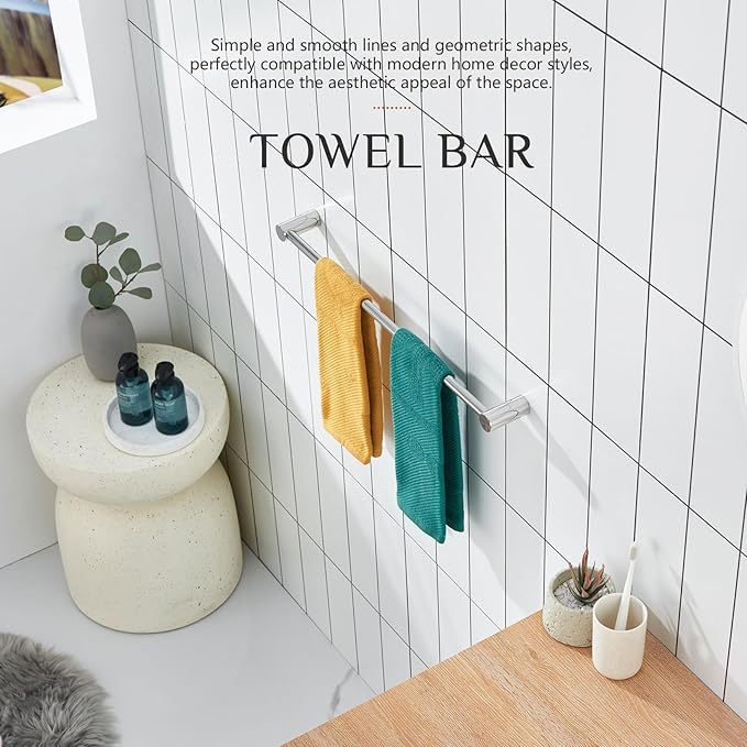 KOKOSIRI Towel Rack Chrome 24-Inch Towel Bar for Bathroom Wall Mount Single Rod Bathroom Lavatory Accessories Polished Stainless Steel, B4007CH-L24