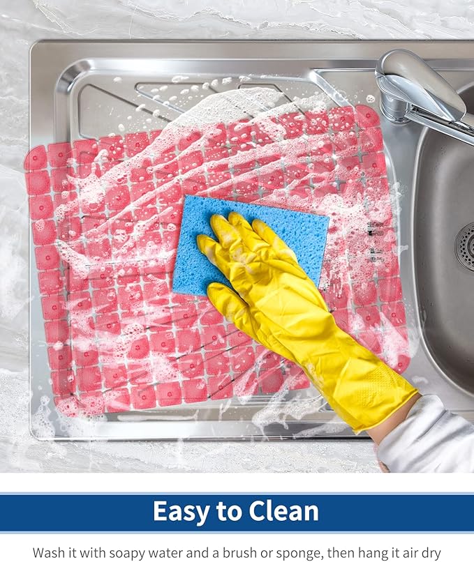 Bligli PVC Sink Protectors, 2 Pack, 15.7x11.8 inches for Stainless/Ceramic Sinks, Drain Mats, Red